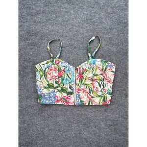 Papaya Floral Bustier Crop Top Sz M Multicolor Zip Front Smocked Back Sleeveless